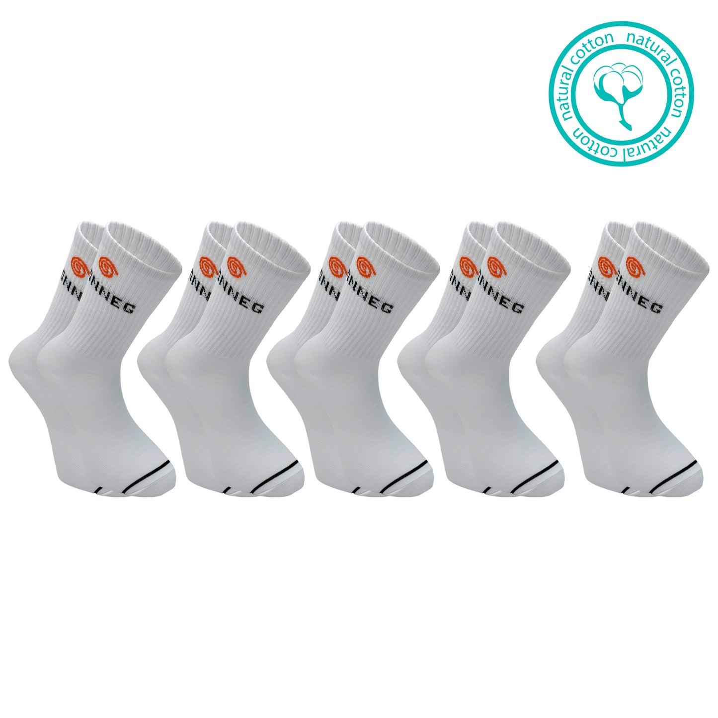 White unisex, fashionable, high, crew, casual and sports socks - 5 and 10 pairs pack
