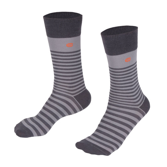 Grey striped high, classic, crew length socks – 3 or 6 pairs pack